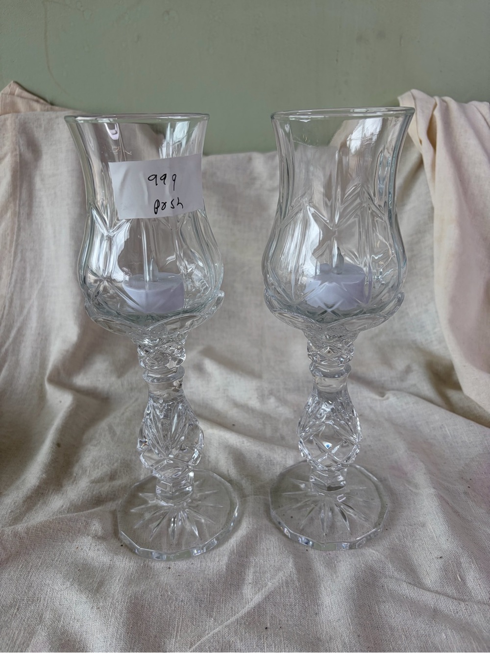 Crystal Cut Glass Goblet Candle Holders - Clear (Set of 2)